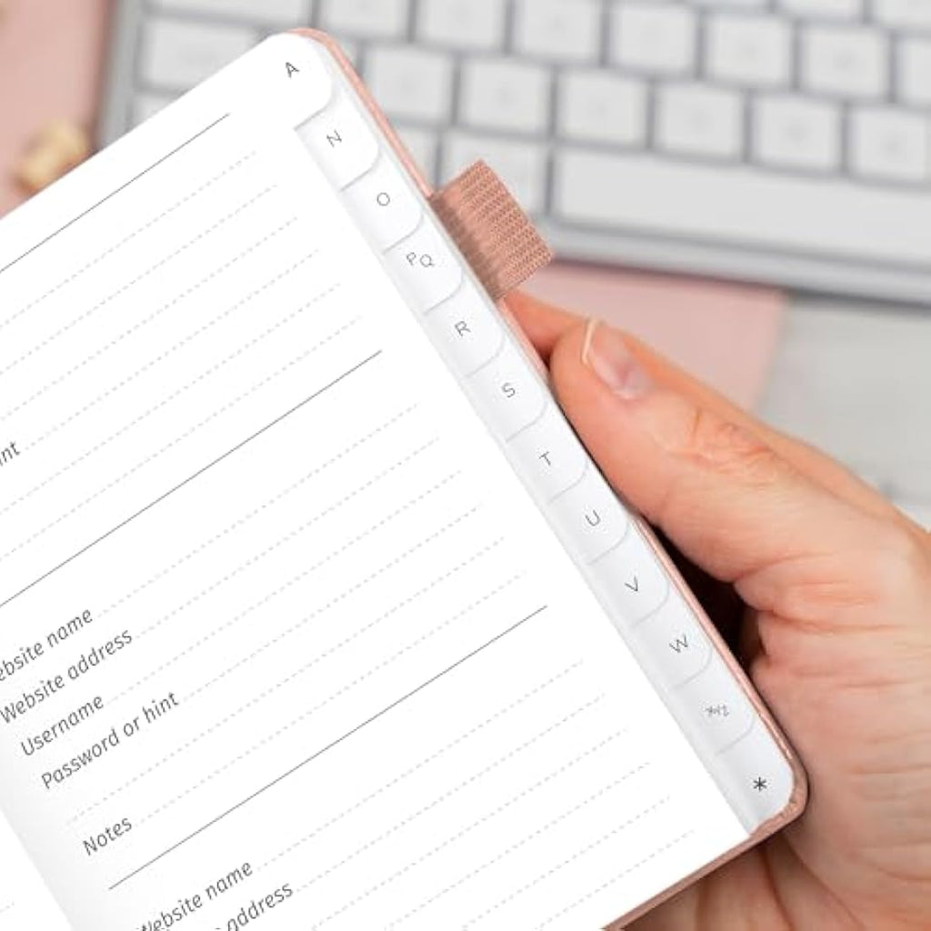 GoGirl Password Book with Alphabetical Tabs – Rose Gold Logbook