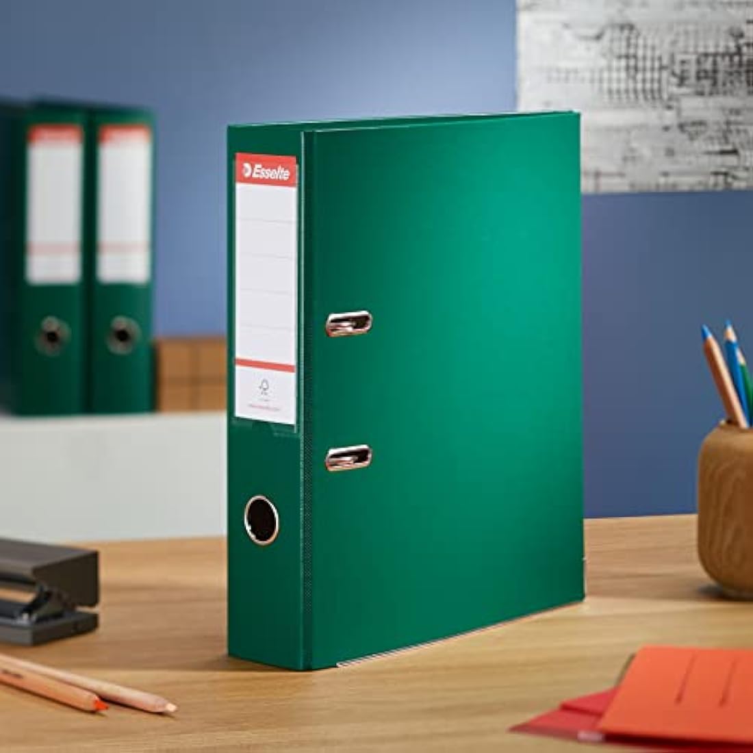 Esselte A4 Lever Arch Files – Green 75mm Plastic Folders (3 Pack)