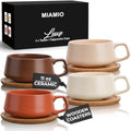 MIAMIO Ceramic Coffee Cup Set with Bamboo Saucers - 320ml Beige Pastel