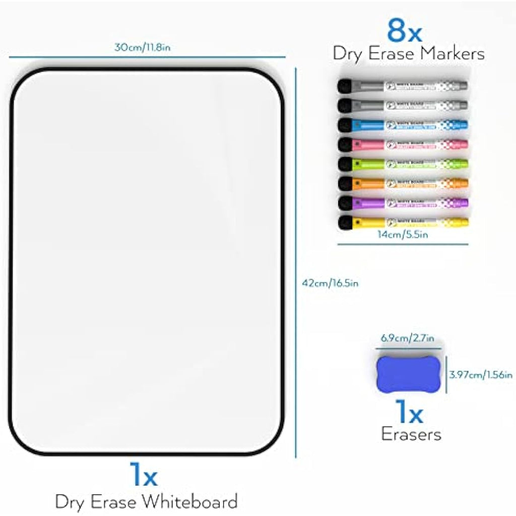 Nicpro Magnetic Dry Erase Whiteboard A3 | Double Sided Board with 8 Pens