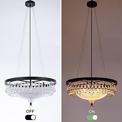 Wellmet Modern Black Crystal Drum Chandelier - 4-Light Ceiling Fixture