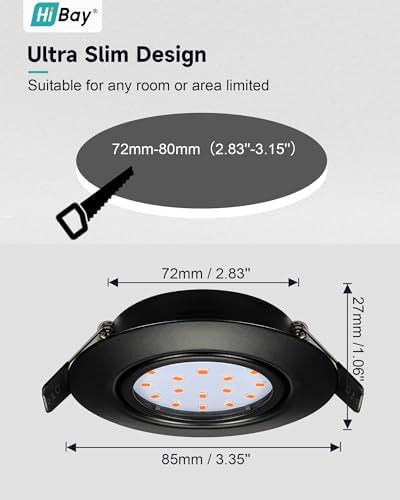 HiBay 8-Pack LED Downlights – Ultra Slim 5W Tilt Recessed Spotlights, Black
