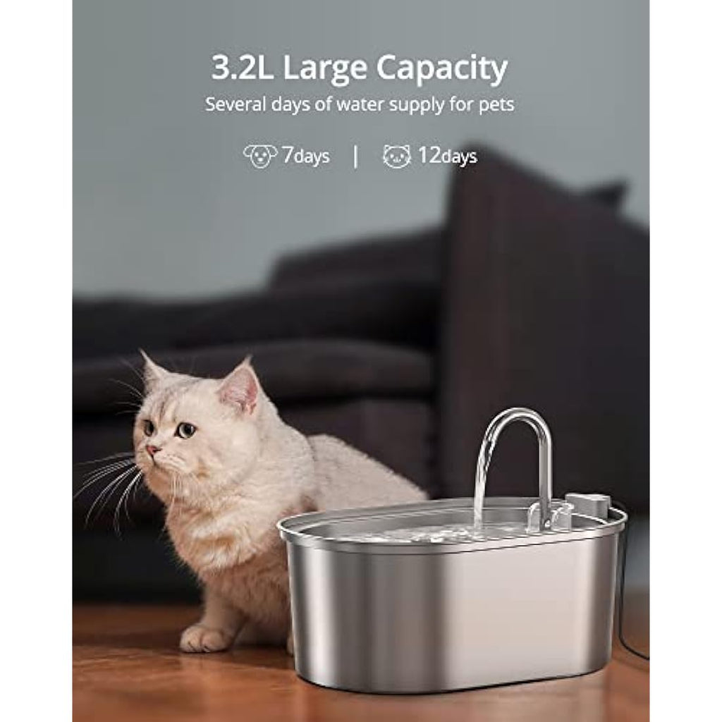 Petace Stainless Steel Cat Water Fountain | 3.2L Quiet Pet Dispenser