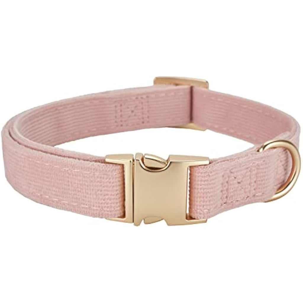 YUDOTE Soft Cotton Corduroy Dog Collar for Sensitive Skin - Dusty Pink
