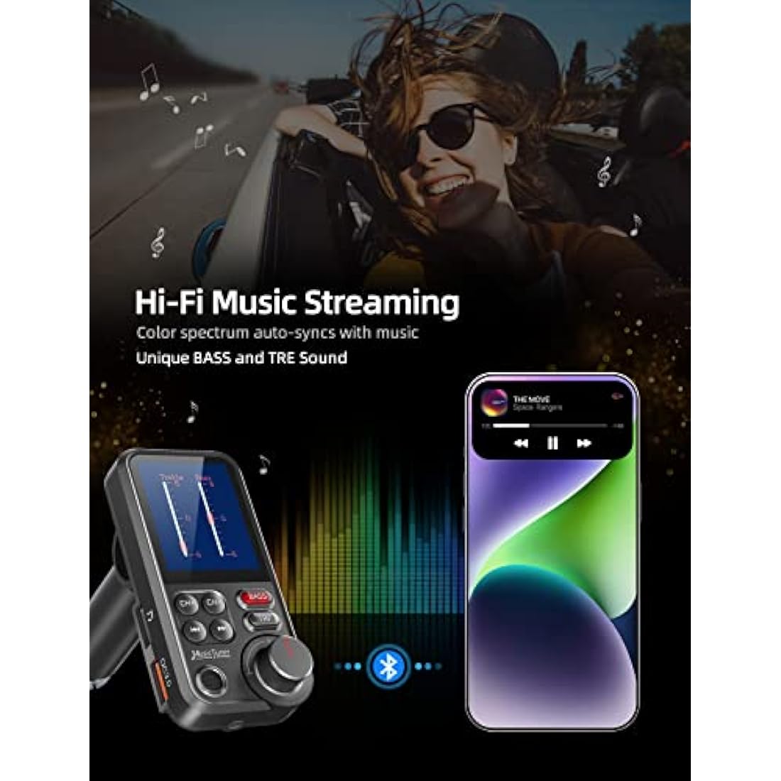 Nulaxy KM30 Car Bluetooth FM Transmitter | QC3.0 Fast Charging & Bass