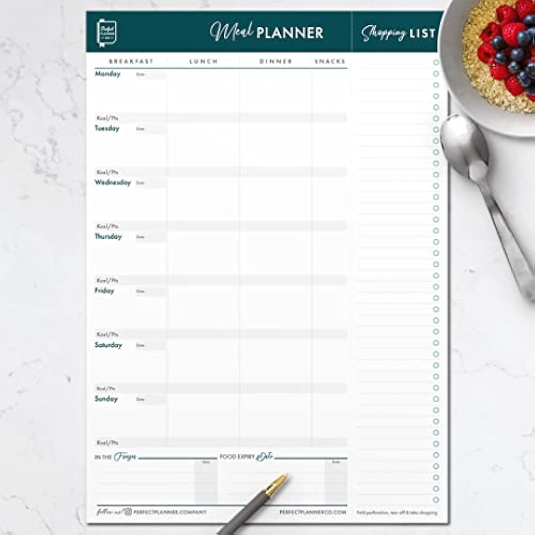 Perfect Planner Co Magnetic Weekly Meal Planner Pad | A4 Teal 50 Pages