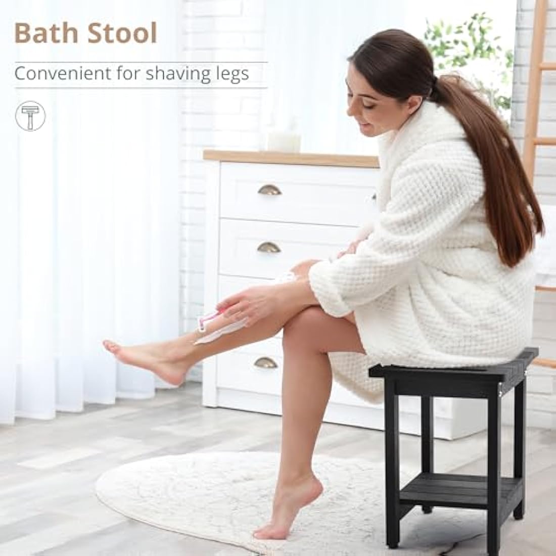 LUE BONA HDPS Shower Bench | Waterproof Non-Slip Bath Stool with Shelf