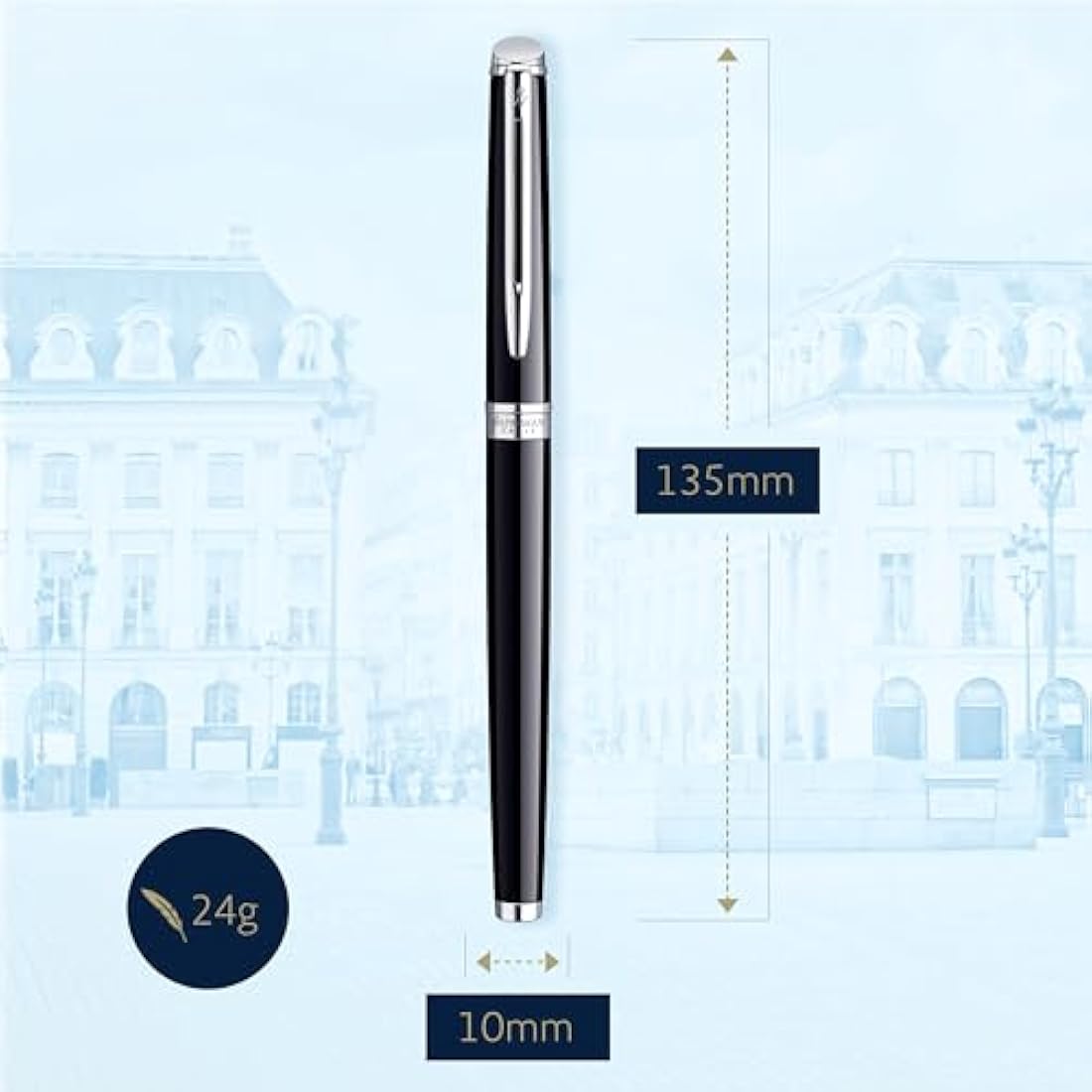 Waterman Hémisphère Fountain Pen – Gloss Black with Chrome Trim, Medium Nib
