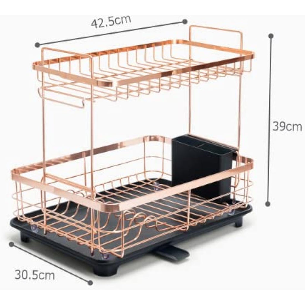 2-Tier Dish Drying Rack – Rose Gold Kitchen Organizer