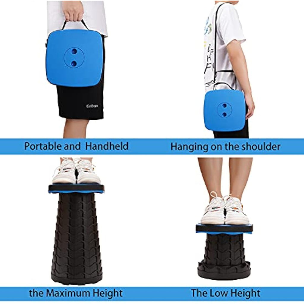 FIEMACH Portable Telescopic Stool - Upgraded Square Folding Seat, Blue