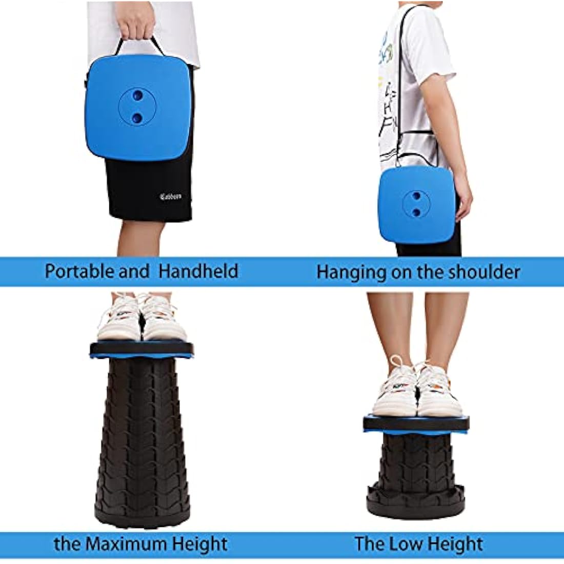 FIEMACH Portable Telescopic Stool - Upgraded Square Folding Seat, Blue