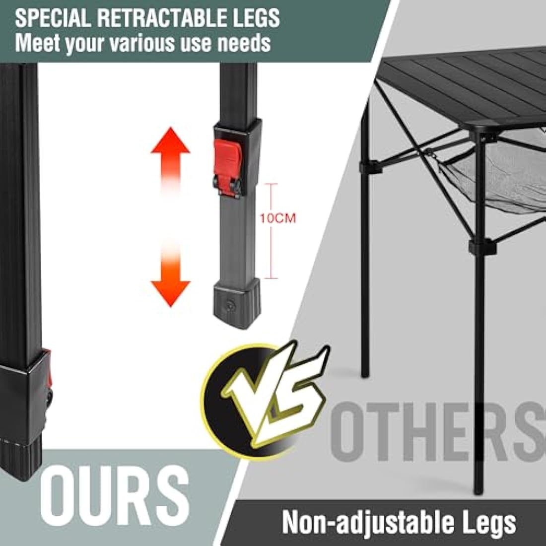 VILLEY Aluminum Camping Table | Adjustable Height Folding Roll Up Table