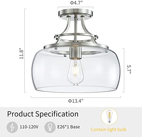 WUZUPS Industrial Round Glass Chandelier – Brushed Nickel Farmhouse Light