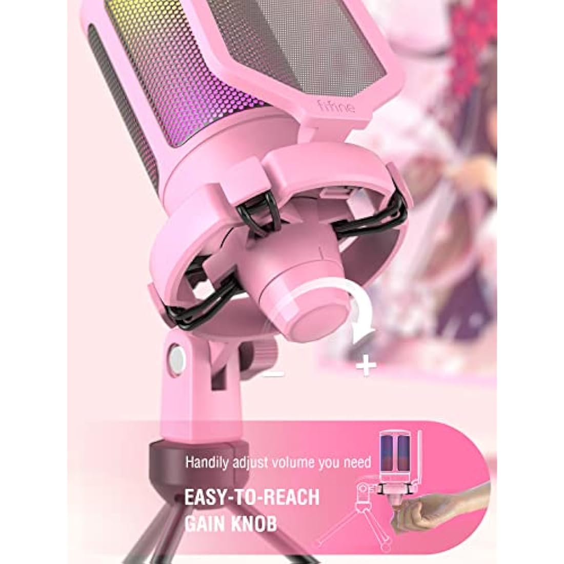 FIFINE USB Gaming Microphone | RGB Condenser Mic with Pop Filter - Pink