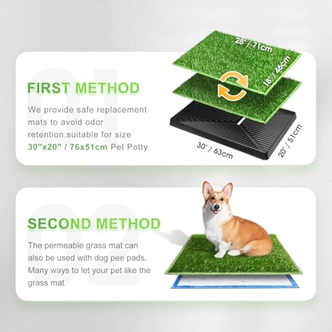 Hompet Dog Grass Pee Pads – 28x18 Artificial Turf Potty Mats, 2-Pack