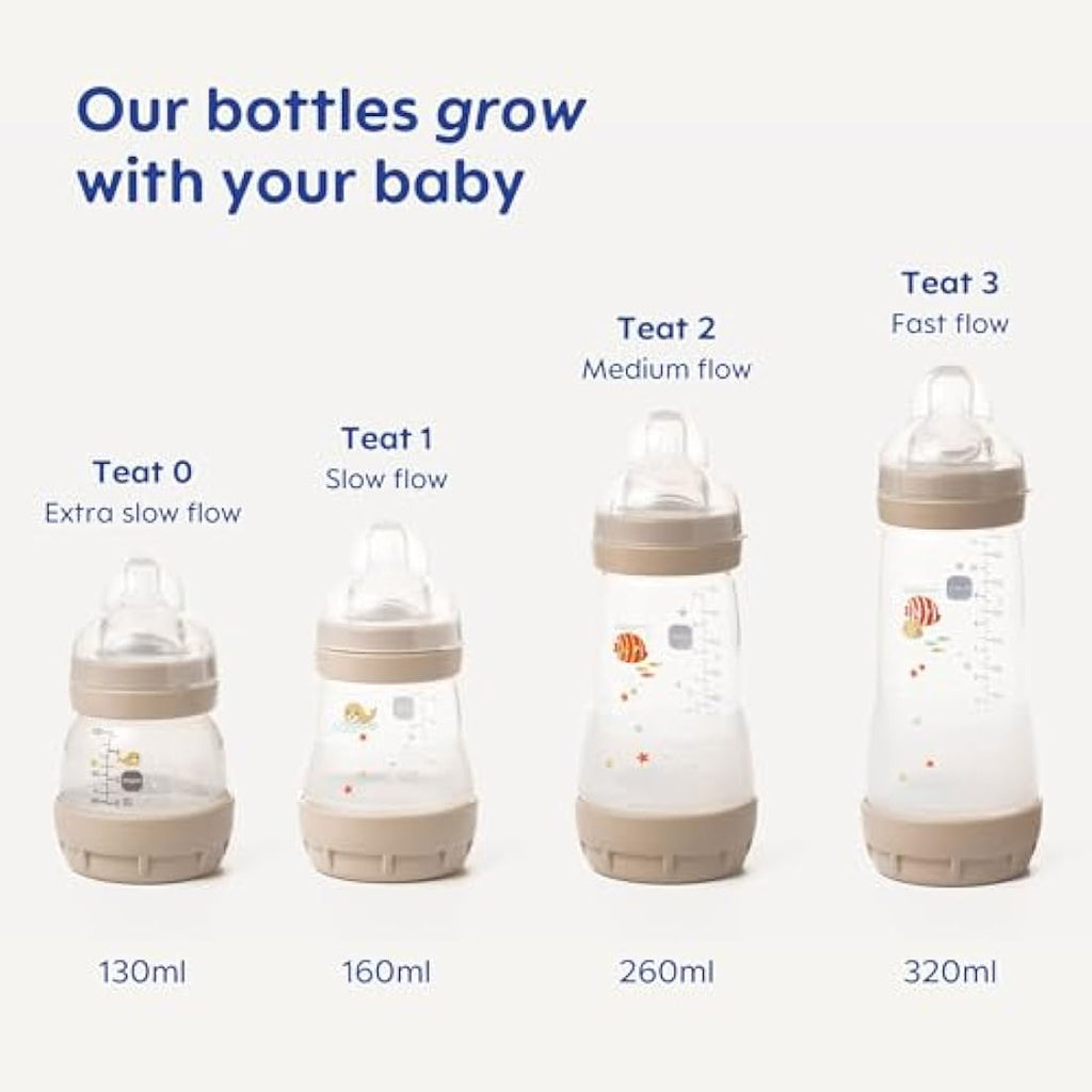 MAM Easy Start Anti-Colic Baby Bottles | 260ml Self-Sterilising | Blue 3-Pack