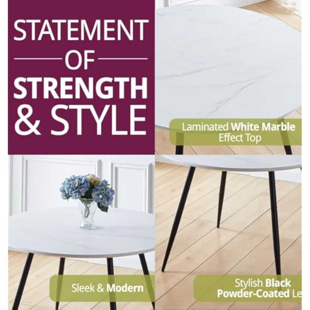Hallowood Cullompton Round Marble Dining Table | 4-6 Seater White