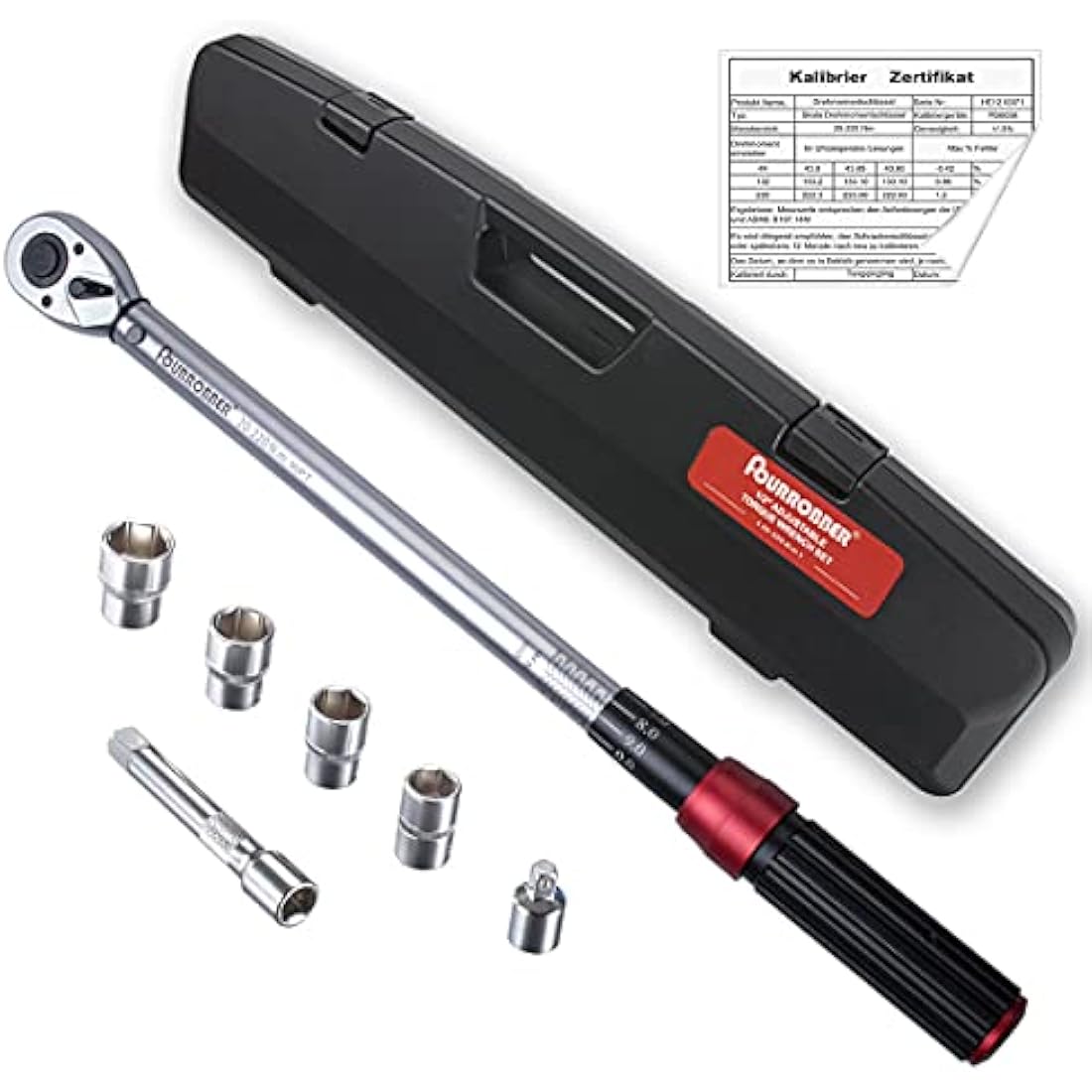 FOURROBBER 1/2-inch Drive Click Torque Wrench Set, 20-220Nm (±3% Accuracy)