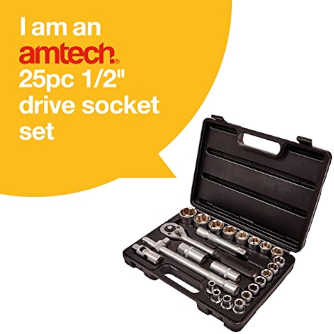 Amtech 25-Piece 1/2" Ratchet Socket Set - Chrome Vanadium Steel