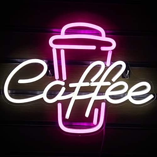 Ineonlife Coffee Cup Neon Sign – Pink & White LED Wall Decor for Cafes
