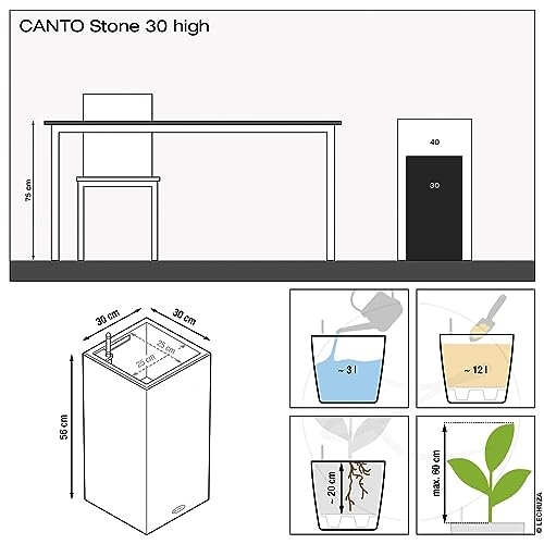 Lechuza CANTO Stone 30 Self-Watering High Planter | Stone Grey