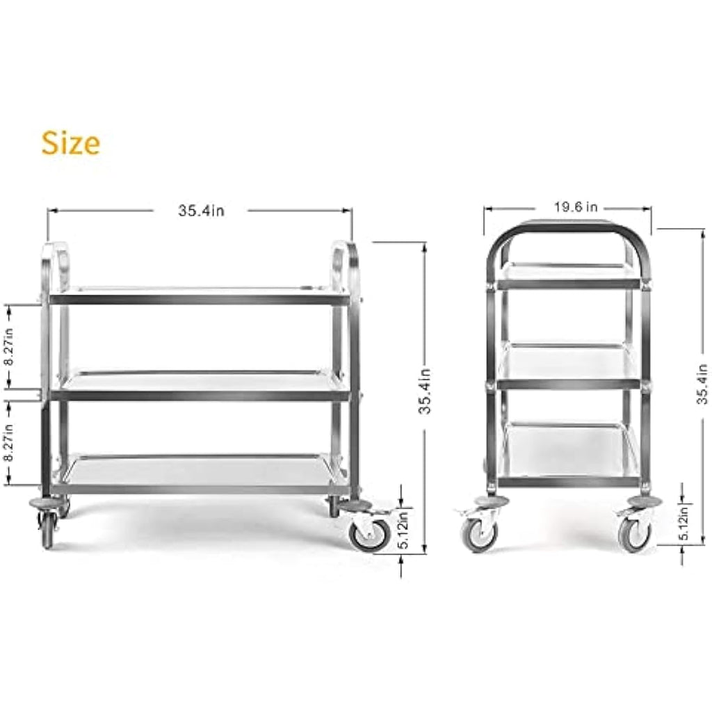 uyoyous 3-Tier Stainless Steel Utility Cart with Locking Wheels