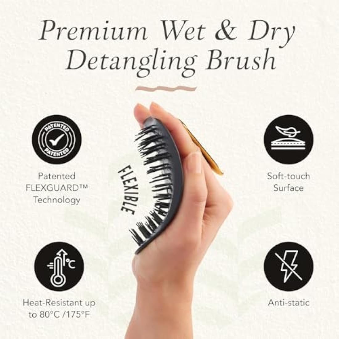 Manta Original Anti-Breakage Hairbrush | Flexible Detangling Brush, Black
