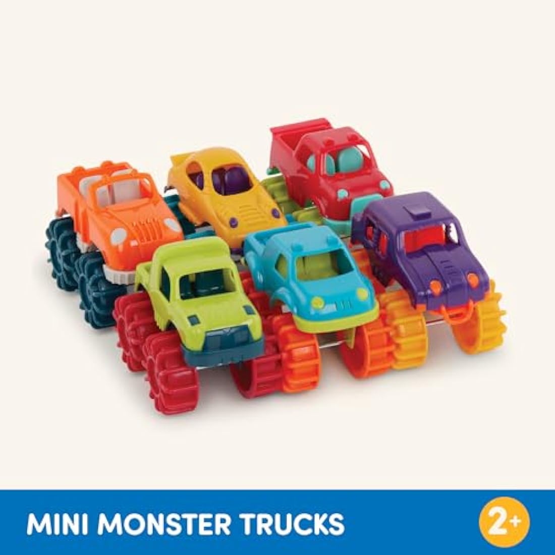 Battat Mini Monster Trucks – 6 Pack Colorful Toddler Toy Cars with Bag
