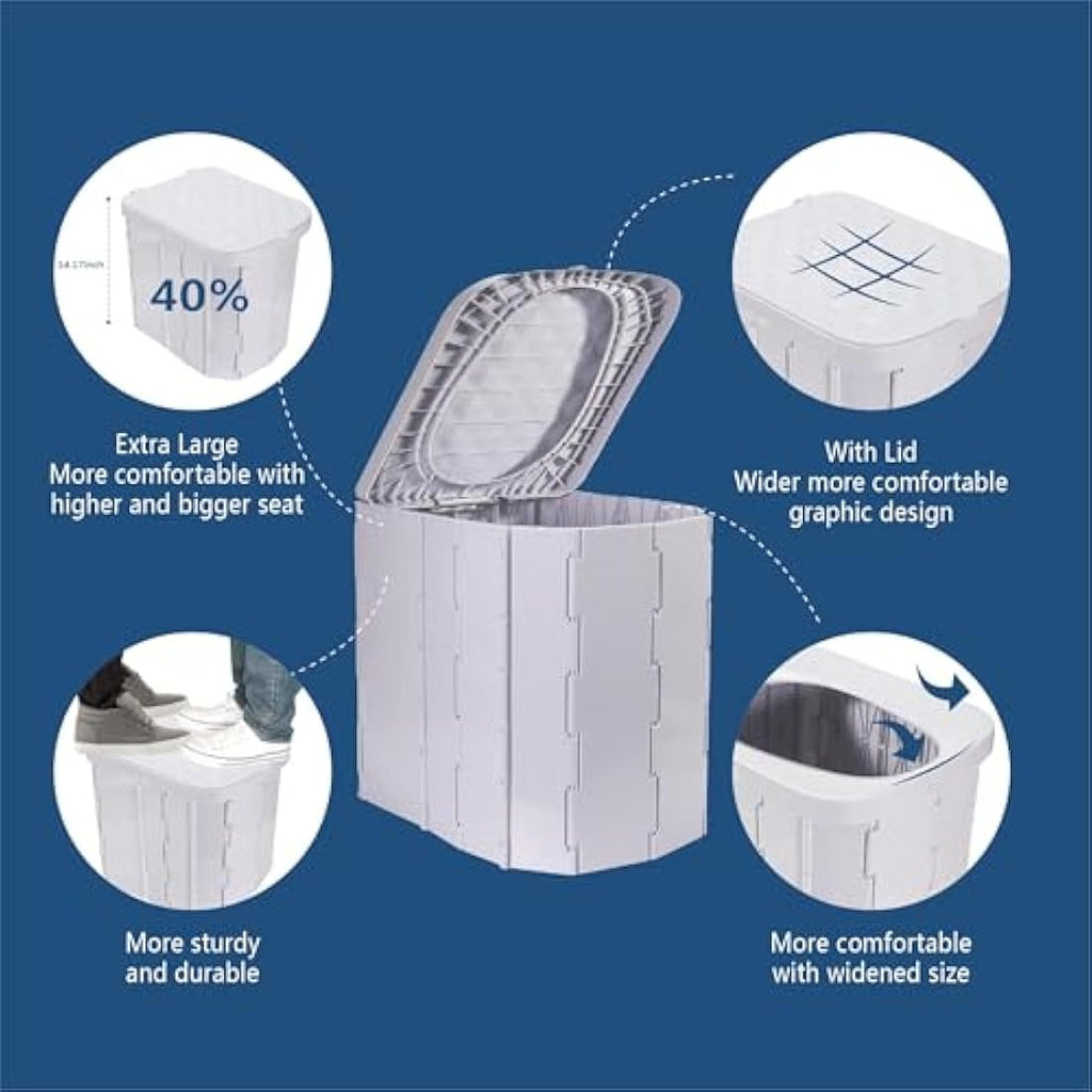 Hapoon Portable Camping Toilet – XL Folding Potty with Lid, Grey, 400lb