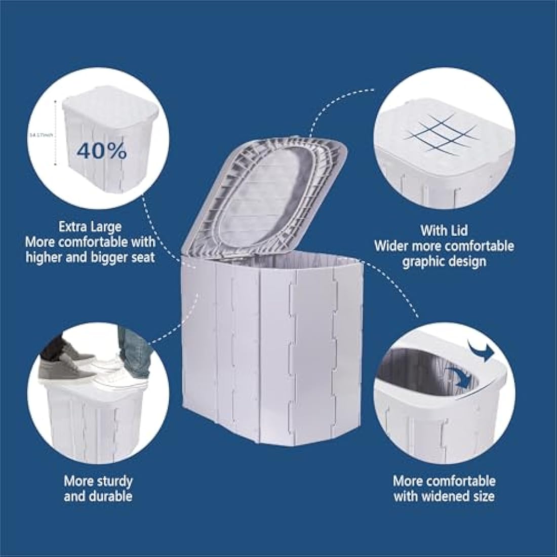 Hapoon Portable Camping Toilet – XL Folding Potty with Lid, Grey, 400lb