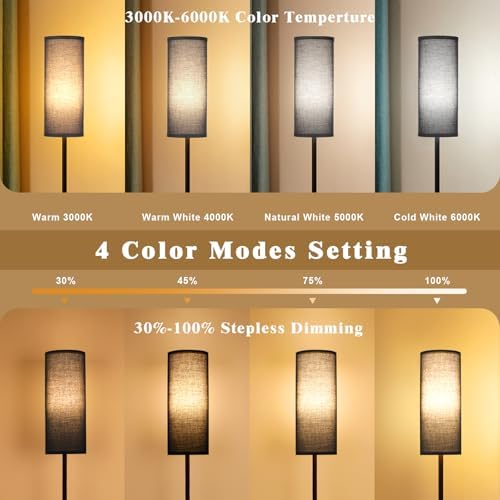 Aooshine Dimmable Floor Lamp – Black Standing Lamp with Remote Control