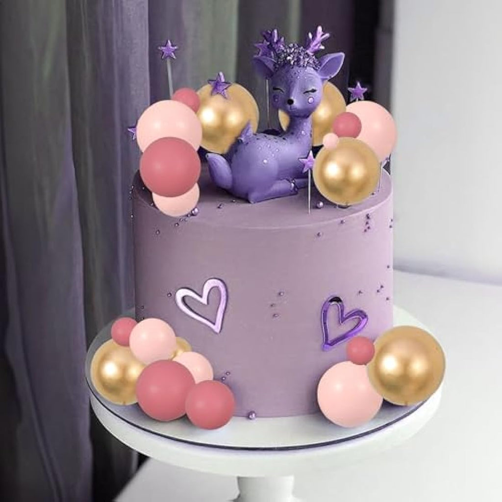 Gyufise 30Pcs Pink Gold Ball Cake Toppers – Foam Balloon Cupcake Decor