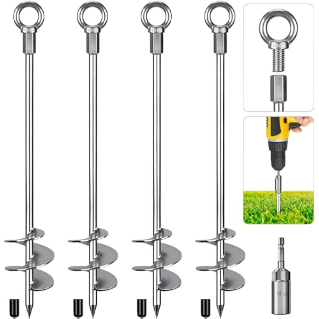 Dolibest 76cm Heavy Duty Ground Anchor Screw – 4 Pack Metal Tent Pegs