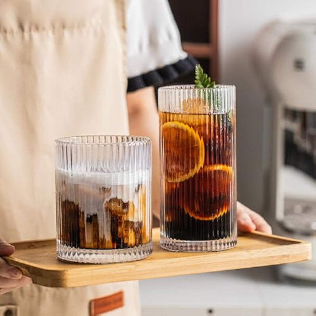 8-Piece Ribbed Glassware Set | Highball & Rocks Glasses