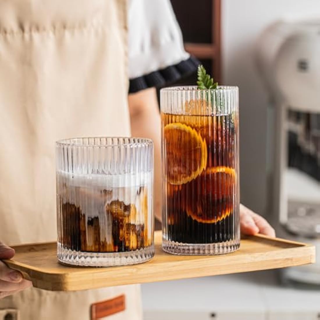 8-Piece Ribbed Glassware Set | Highball & Rocks Glasses