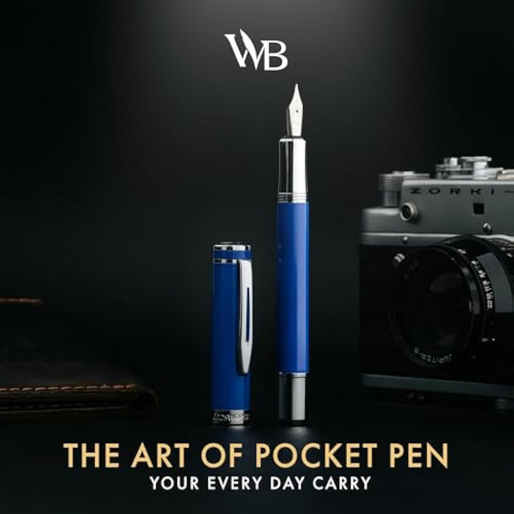 Wordsworth and Black Mini EDC Fountain Pen | Blue Pocket Pen with Medium Nib