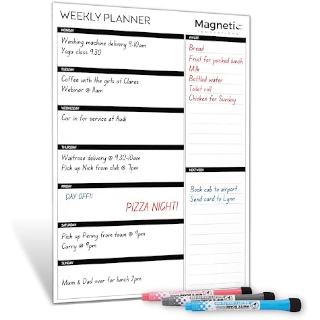 Magnetic Innovations A3 Weekly Planner Fridge Whiteboard with 3 Pens