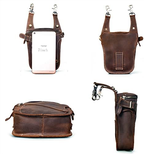 Le'aokuu Mens Genuine Leather Motorcycle Drop Leg Bag | Waist Pack