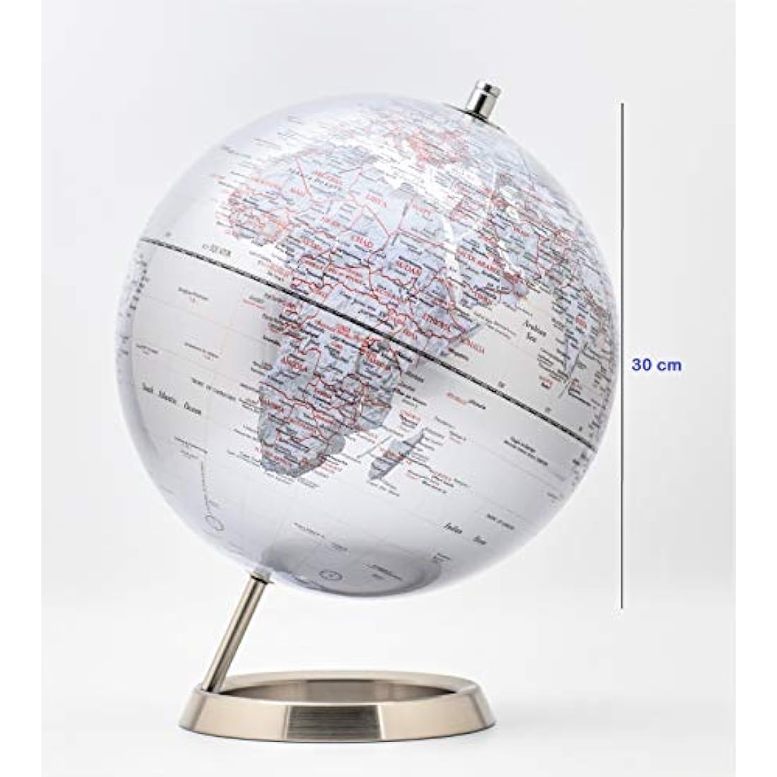 30CM World Globe – Metallic Silver Stainless Steel Desk Decor