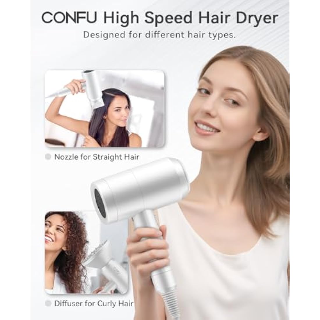 CONFU 1800W Ionic Hair Dryer – Lightweight Ceramic Blow Dryer with Diffuser