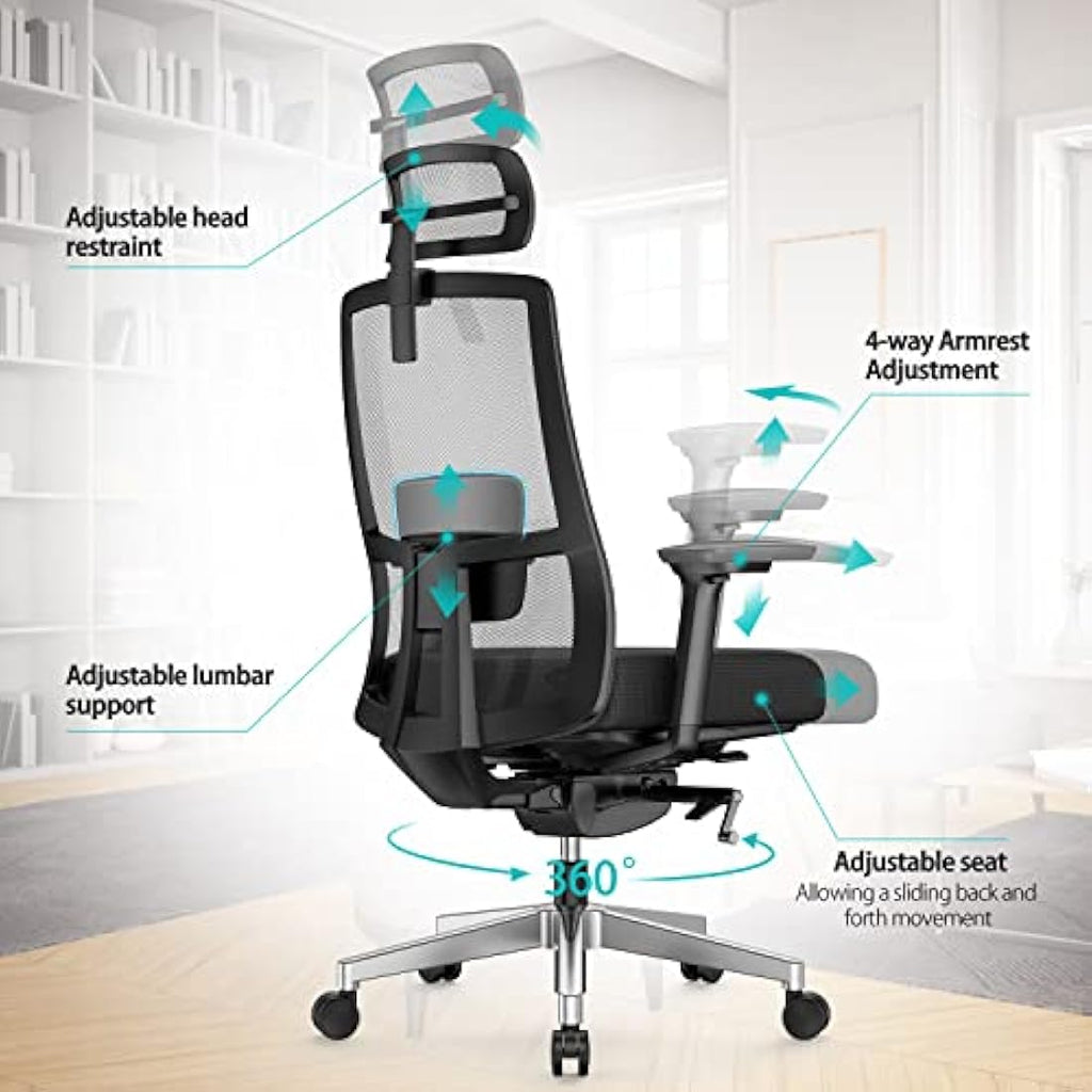 Duwinson Ergonomic Mesh Office Chair – Adjustable Lumbar & Headrest
