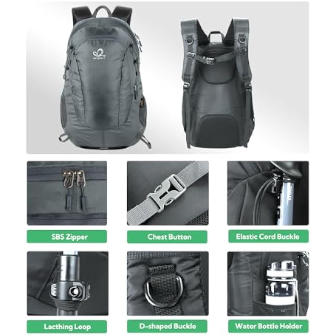 Waterfly 25L Hiking Backpack – Water Resistant Daypack with Rain Cover