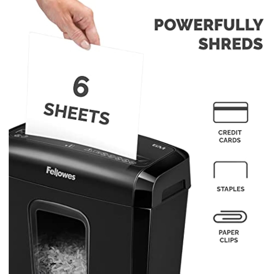 Fellowes Powershred 6M Mini-Cut Paper Shredder | P-4 Security | 13L Bin
