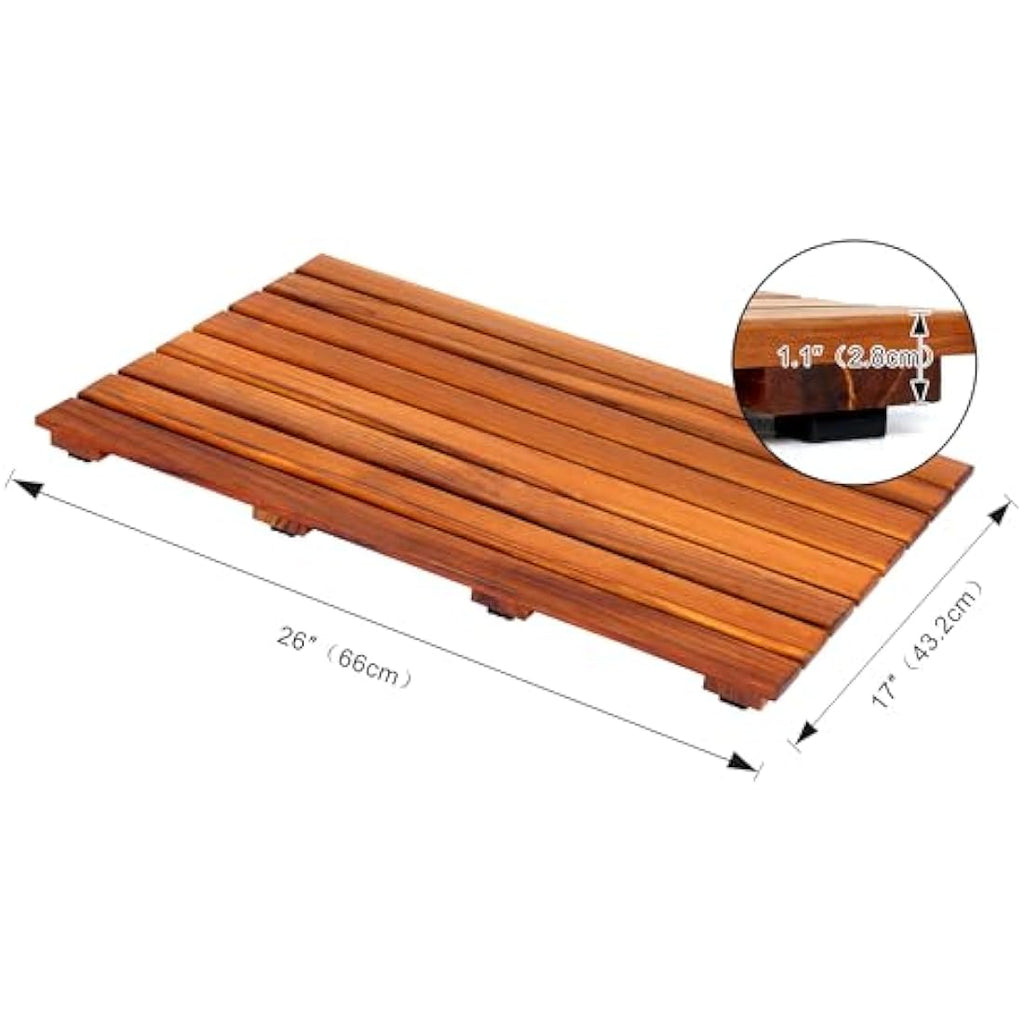 Teak Shower Mat – Non-Slip Wooden Spa Bath Mat, 66x43cm