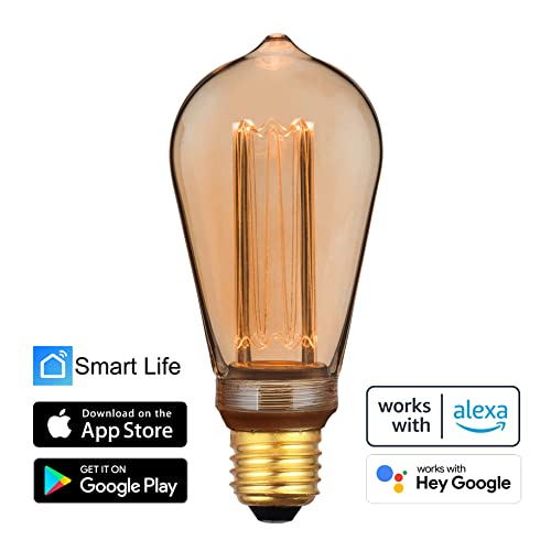 greenandco 4X Smart WiFi LED Bulb - E27 ST64 Vintage Dimmable 1800K