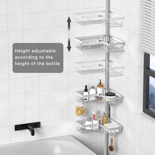 Kegii Telescopic Shower Caddy – 4-Tier Stainless Steel Corner Tension Shelf