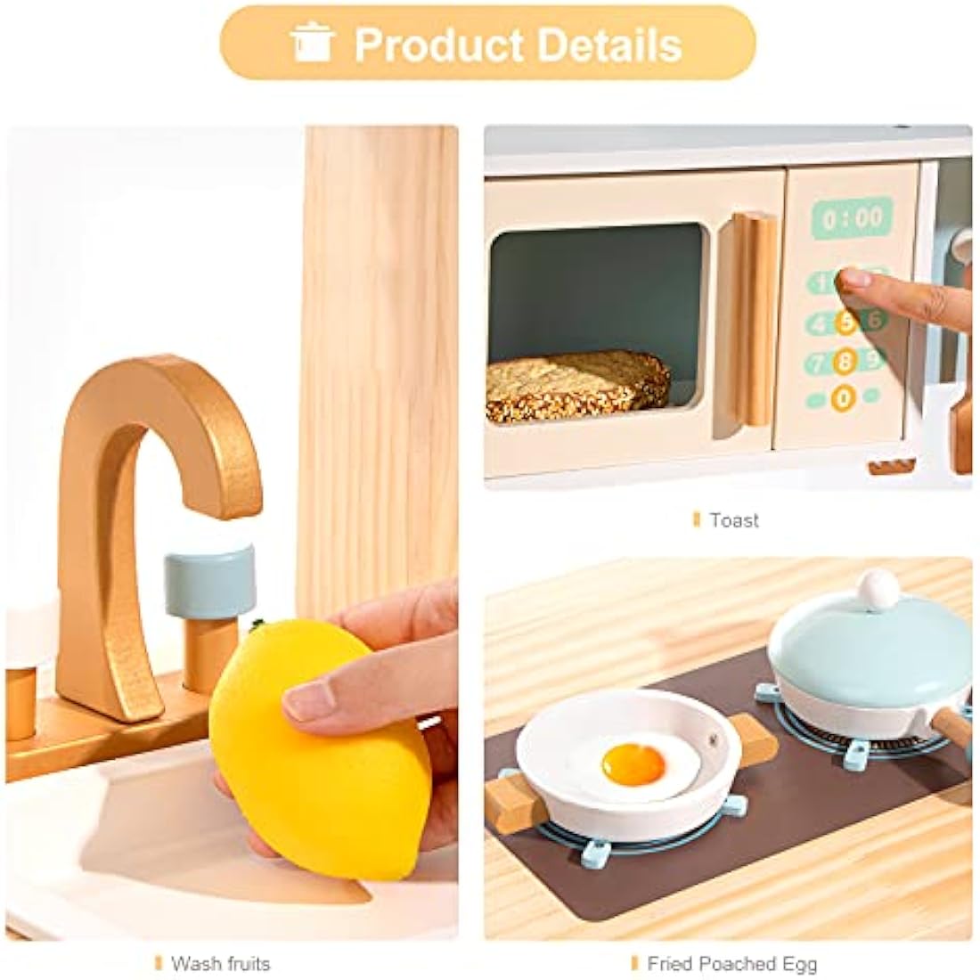 ROBUD Wooden Play Kitchen Toy – Kids Pretend Role Play Set for Ages 3-6