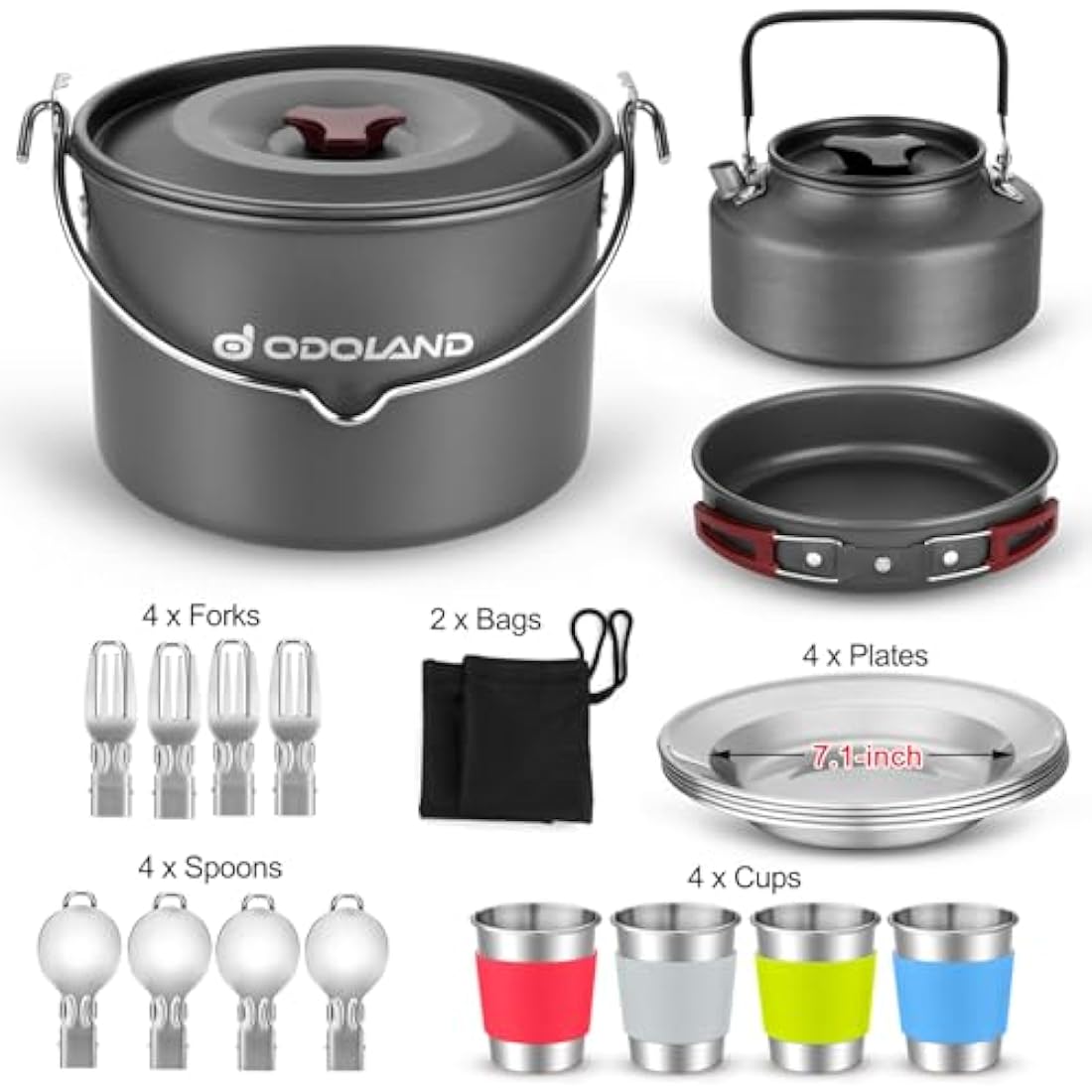 Odoland 22-Piece Camping Cookware Kit | Stainless Steel Set for 4 People