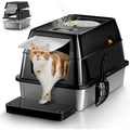 Eosarcu XXL Stainless Steel Cat Litter Box with Lid | Enclosed Black