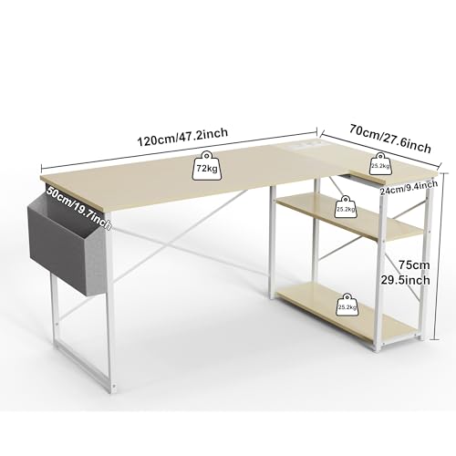 BEXEVUE L-Shaped Computer Desk with Power Outlets & Storage Shelves
